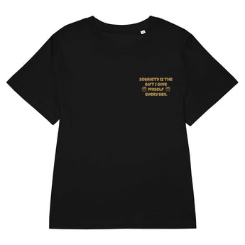Women’s Organic Ribbed T-Shirt – Sobriety Is the Gift - Black / S | Sobervation