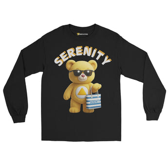 Yellow Serenity Cub Long Sleeve Shirt – Sober Beach Bear – Men's Relaxed Fit - Black / S | Sobervation