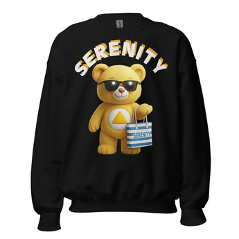 Yellow Serenity Cub Sweatshirt – Beach Day Bear – Unisex Sober Recovery Apparel - Black / S | Sobervation
