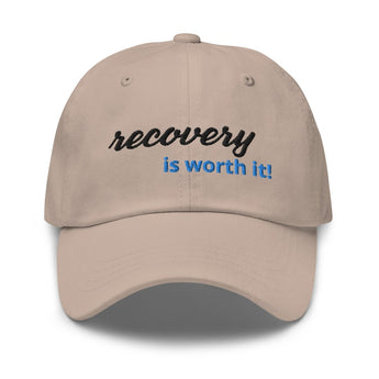 Recovery Is Worth It - Embroidered Dad Hat (Blue & Black) | Recovery Headwear - Stone | Sobervation