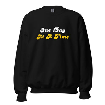 One Day at a Time - Graphic Crewneck Sweatshirt | Recovery Apparel - Black / S | Sobervation