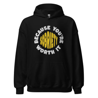 Sobriety: Because You're Worth It - Graphic Hoodie | Recovery Apparel - Black / S | Sobervation