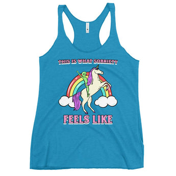 This Is What Sobriety Feels Like Racerback Tank - Alien Unicorn Design - Vintage Turquoise / XS | Sobervation