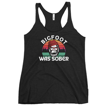 Bigfoot Was Sober Women's Racerback Tank - Legendary Recovery Apparel - Vintage Black / XS | Sobervation