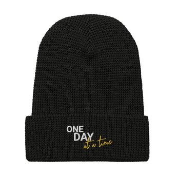 One Day at a Time - Embroidered Waffle Beanie | Recovery Headwear - Black | Sobervation