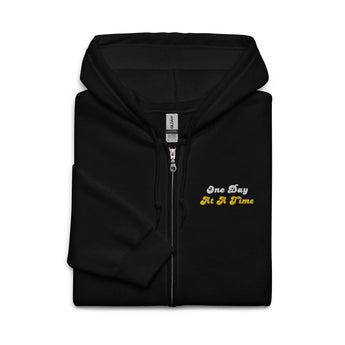 One Day at a Time - Embroidered Zip Hoodie | Recovery Wear - Black / S | Sobervation