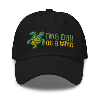 One Day at a Time Turtle Dad Hat - Embroidered Recovery Cap - Black | Sobervation