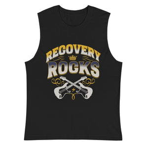 Recovery Rocks Muscle Tee - Amplify Your Comeback Tank Top - S | Sobervation