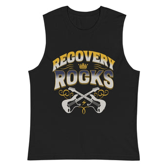 Recovery Rocks Muscle Tee - Amplify Your Comeback Tank Top - S | Sobervation