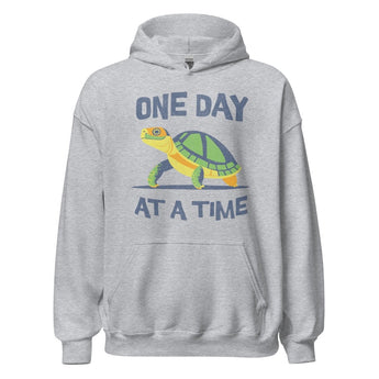 Resilient Turtle Hoodie - One Day at a Time Recovery Sweatshirt - Sport Grey / S | Sobervation