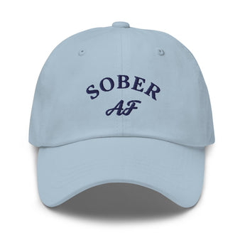 Sober AF - Embroidered Dad Hat (Light Colors) | Recovery Headwear - Light Blue | Sobervation