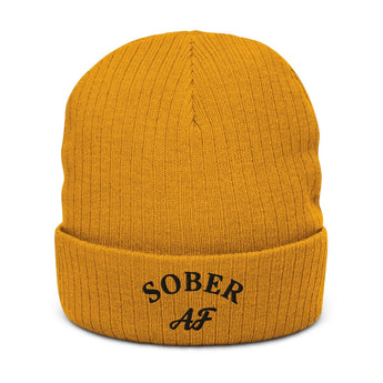 Sober AF - Gold Ribbed Knit Beanie | Recovery Headwear - Default Title | Sobervation
