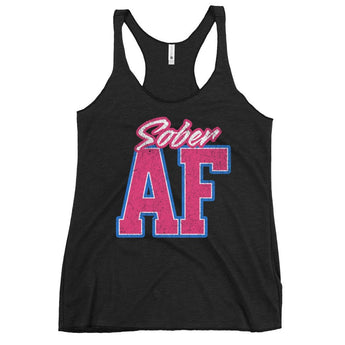 SOBER AF Women's Racerback Tank - Bold Recovery Athletic Top - Vintage Black / XS | Sobervation
