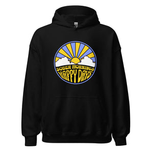 Sober Mornings, Happy Days - Graphic Hoodie | Recovery Apparel - Black / S | Sobervation