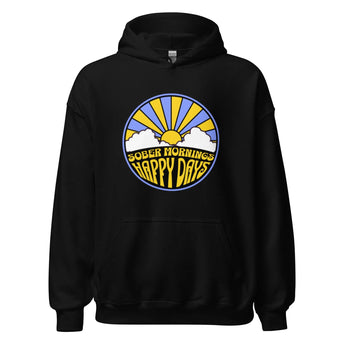 Sober Mornings, Happy Days - Graphic Hoodie | Recovery Apparel - Black / S | Sobervation