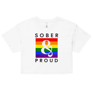 Sober & Proud Rainbow Crop Top - Women's Pride Recovery Apparel - White / S | Sobervation