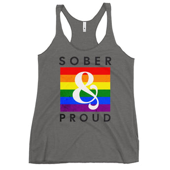 Sober & Proud Rainbow Racerback Tank - Women's Pride Recovery Apparel - Premium Heather / XS | Sobervation