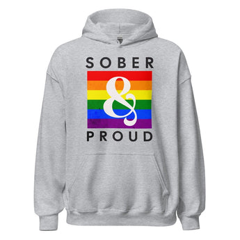 Sober & Proud Rainbow Pride Hoodie - Unisex Recovery Sweatshirt - Sport Grey / S | Sobervation