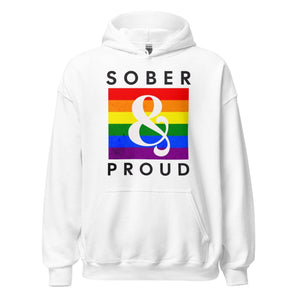 Sober & Proud Rainbow Pride Hoodie - Unisex Recovery Sweatshirt - White / S | Sobervation