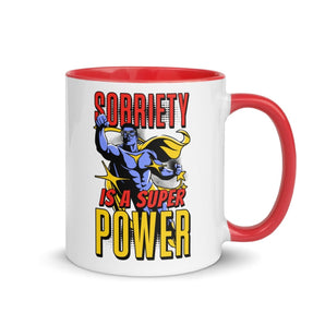 Sobriety is a Superpower Comic Mug - 11oz Color Inside Coffee Cup - Red | Sobervation