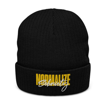 Normalize Sobriety - Sustainable Ribbed Knit Beanie | Recovery Headwear - Black | Sobervation