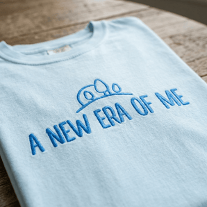 A New Era of Me – Embroidered Garment - Dyed Heavyweight Tee - Chambray Heavyweight Embroidered Tee - Sobervation