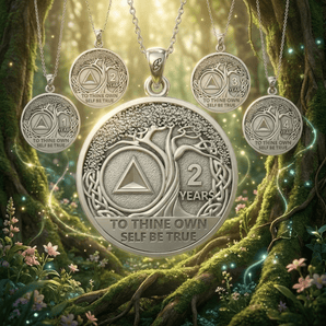 AA Recovery Tree of Life Double - Sided Sterling Silver Coin Pendant TPD6334 - One Year Pendant - Sobervation