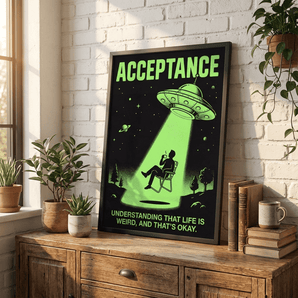 Acceptance Sobriety Framed Poster | Alien Coffee Art Print | Sober Translations 18x24 - Framed Poster - Sobervation