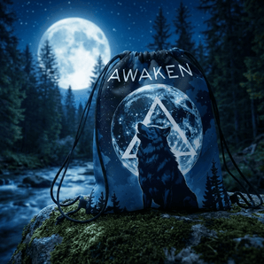 Awaken Wolf Drawstring Bag – Lightweight Recovery Gym & Travel Bag - Drawstring Bag - Sobervation