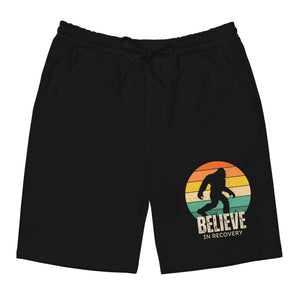 Believe in Recovery Fleece Shorts – DTG Printed Bigfoot Sobriety Streetwear - S | Sobervation