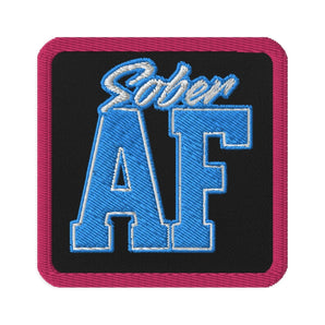 SOBER AF Blue Embroidered Patch - Iron-On Sew-On Pin - Black | Sobervation