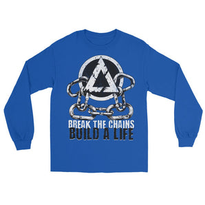 Break the Chains Build a Life Men’s Long Sleeve Shirt | Sobervation - Royal / S | Sobervation