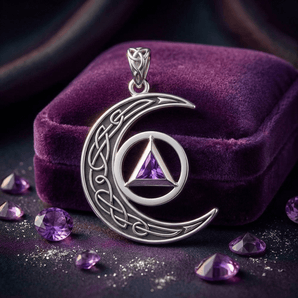 Celtic Crescent Moon Recovery Key Pendant – Sterling Silver Sobriety Jewelry TPD5843 - Genuine Amethyst Pendant - Sobervation