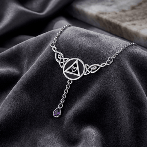 Celtic Heart Sterling Silver Recovery Necklace – AA Symbol with 18" Chain TNC044 - Genuine Amethyst and Synthetic Black Onyx Necklace - Sobervation