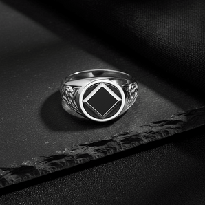 Celtic Sterling Silver NA Recovery Ring – Synthetic Onyx Inlay TRI1287 - 4 Ring - Sobervation