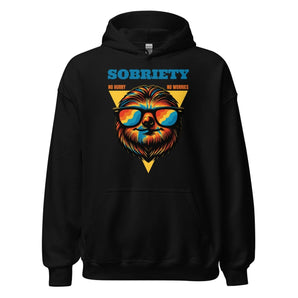No Hurry No Worries Sloth Unisex Hoodie - Chill Sobriety Statement Sweatshirt - Black / S | Sobervation