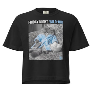 Friday Night Wild Out - Cat On Couch Channel Surfing and Eating Ice Cream Women’s heavyweight boxy tee - Black / S | Sobervation