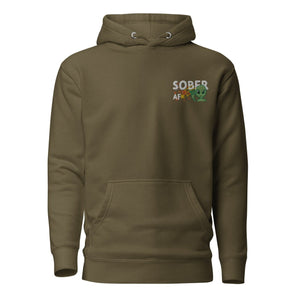 Sober AF Alien Premium Hoodie – Galactic Sobriety Recovery Apparel - Military Green / S | Sobervation