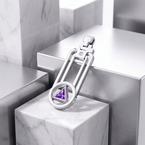Geometric Recovery Sterling Silver Pendant – Triangle Gemstone Sobriety Jewelry TPD5356 - Genuine Amethyst and White Cubic Zirconia Pendant - Sobervation