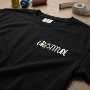 Gratitude Embroidered Heavyweight Tee – Graffiti Sobriety Symbol - Black Heavyweight Embroidered Tee - Sobervation