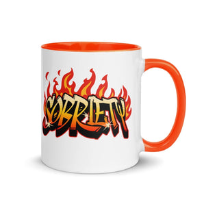 Sobriety On Fire Color Inside Mug - 11oz Bold Statement Cup - Orange | Sobervation