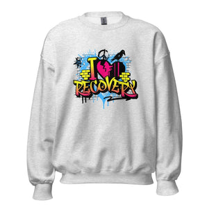 I Heart Recovery Graffiti Sweatshirt – Bold Sobriety Apparel - Ash / S | Sobervation