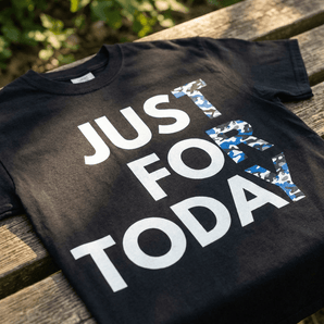 Just For Today Camo Heavyweight Tee - Sobriety Recovery T-Shirt - Black Heavyweight Graphic Print Tee - Sobervation