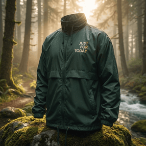 Just for Today Embroidered Windbreaker | Recovery Jacket | Sobervation - Forest Green Windbreaker - Sobervation