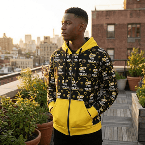 Just for Today Graffiti Zip Hoodie – Yellow & Black Streetwear - 2XS All Over Print Zip Up Hoodie - Sobervation