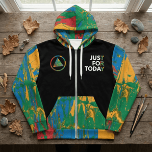 Just For Today: Rainbow Drip All - Over Zip Hoodie | Recovery Streetwear | Sobervation - 2XS All Over Print Zip Up Hoodie - Sobervation