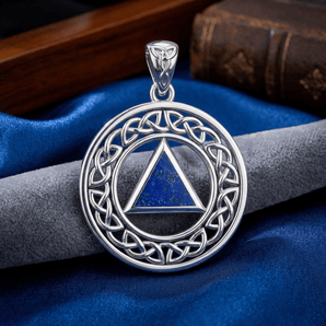 Large AA Recovery Celtic Border Sterling Silver Pendant – Sobriety Jewelry TPD6007 - Synthetic Lapis Pendant - Sobervation