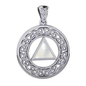 Large AA Recovery Celtic Border Sterling Silver Pendant – Sobriety Jewelry TPD6007 - Synthetic Mother Of Pearl | Sobervation
