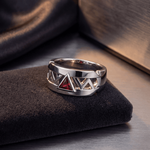 Modern Band AA Recovery Ring – Sterling Silver with Inlaid Symbol TRI1929 - Genuine Garnet Ring - Sobervation
