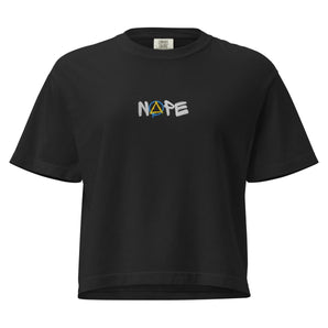 Nope Embroidered Women's Heavyweight Boxy Tee - Black / S | Sobervation